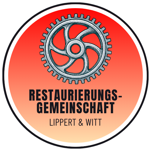 Das Logo zeigt ein formschönes Zahnrad. Die Restaurierungs- Gemeinschaft Lippert & Witt sind Restauratoren für Technik